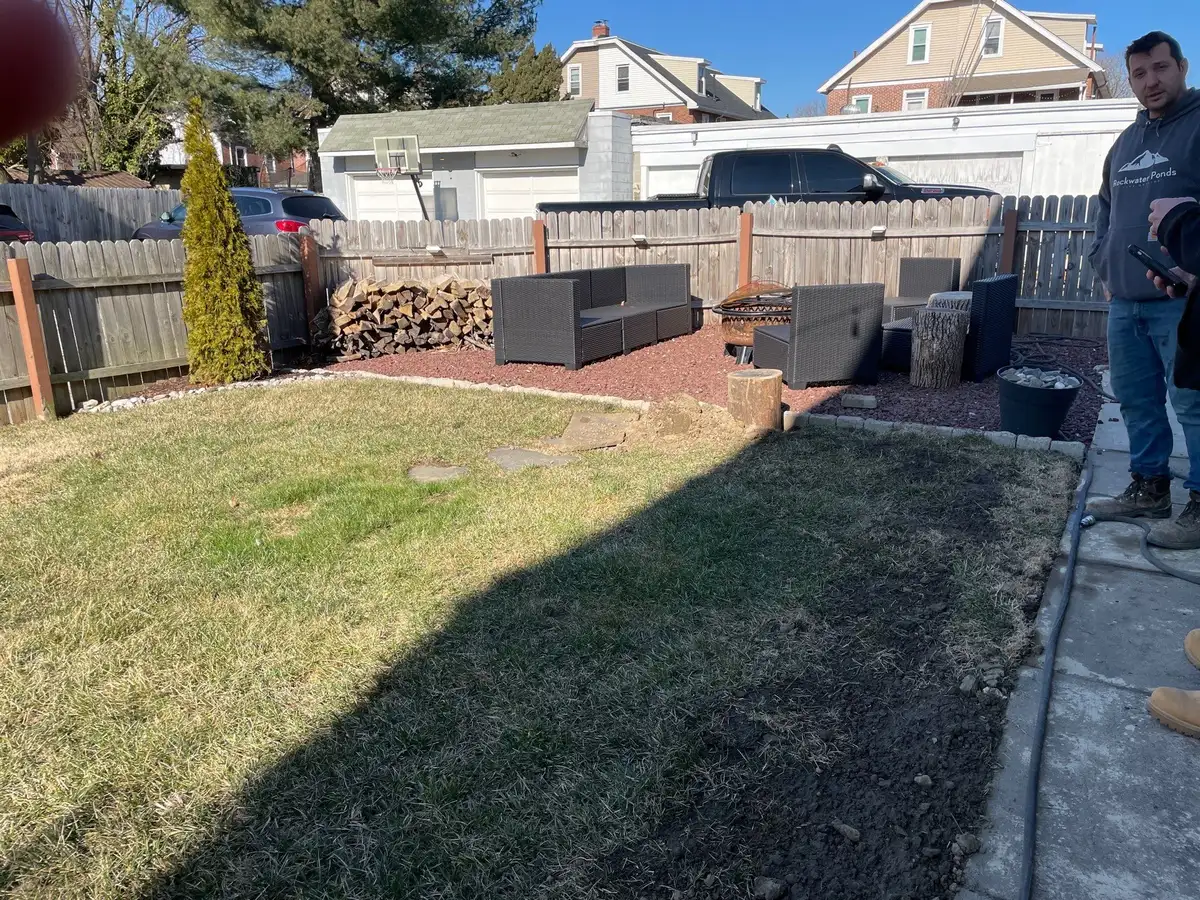 Clean pond after service with stone and clear water