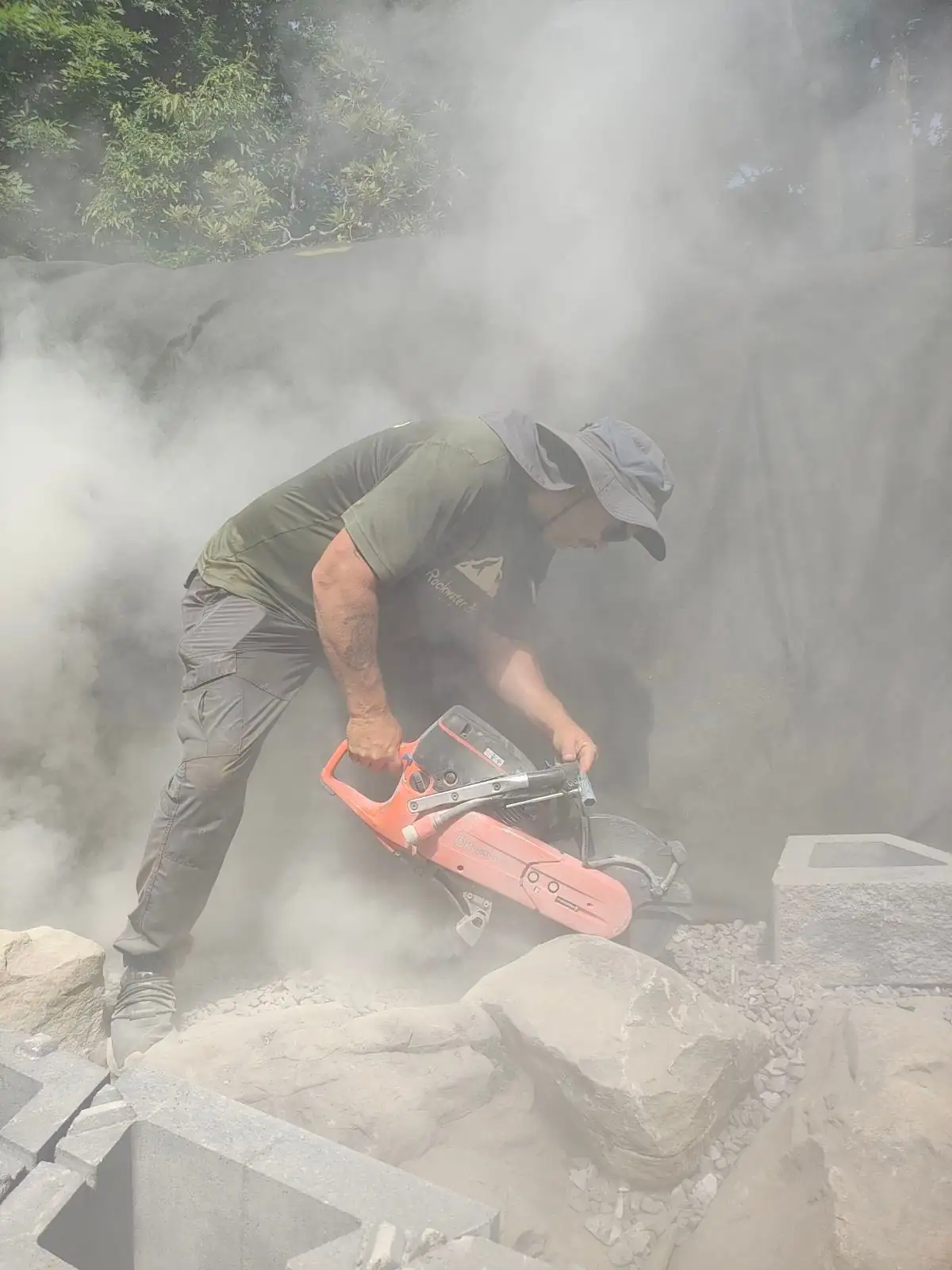 Pond construction liner and stone preparation