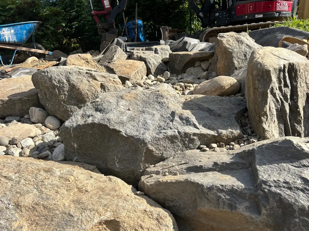 Maintenance work around a pond feature