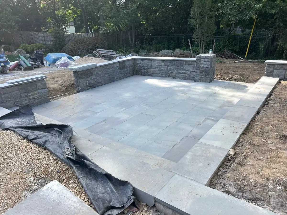 Completed water feature with cascading waterfall and stream