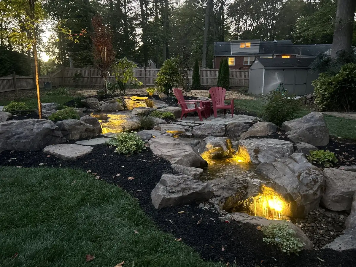Custom water feature design with natural stone in Delaware